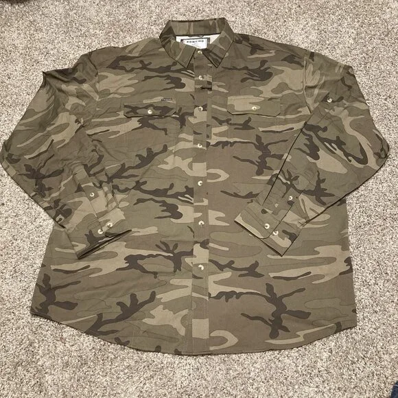 Poncho Men's XL Camouflage Magnetic Snap Button Shirt Outdoor Vented/ Pockets - Picture 1 of 7